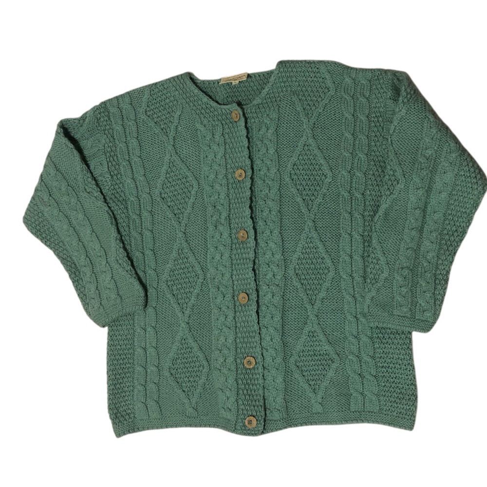 Green Cable Knit Button-Front Cardigan Sweater